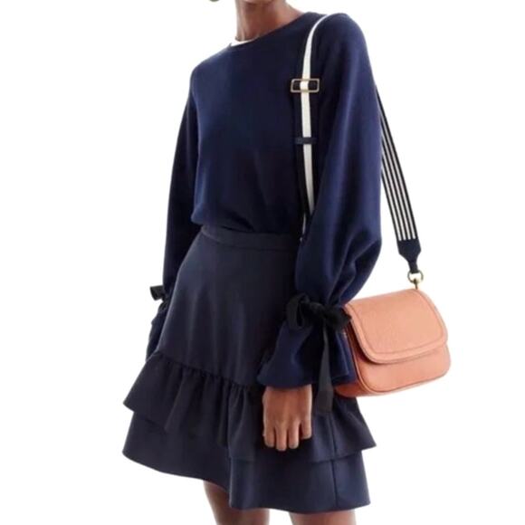 JCrew Navy Blue Wool Blend Preppy Tiered Ruffle Elastic Waist Skirt Size 8 - Picture 4 of 14